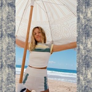 FREE PEOPLE MOVEMENT HIGH WAISTED CREAM SHORT SLEEVE WORKOUT COTTON